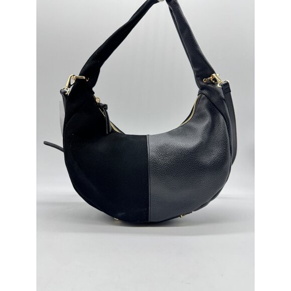 Macy's On 34th Harlowwe suede faux-leather top handle hobo crossbody bag -Black - Picture 7 of 11